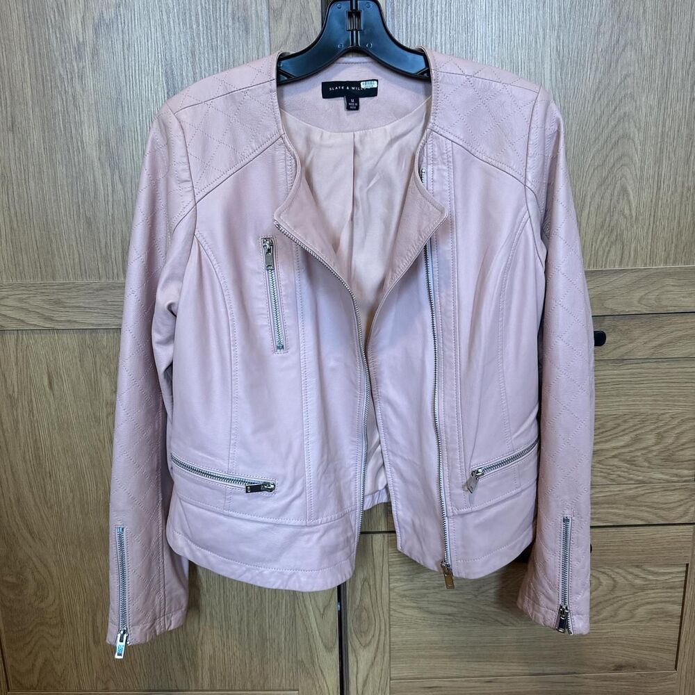 Slate & Willow Women’s Quilted Collarless Moto biker zipper Jacket